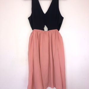 Navy and pink cutout dress